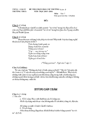 Đề thi chọn học sinh giỏicấp trường (lần 1) năm học 2015 -2016 môn Văn 7
